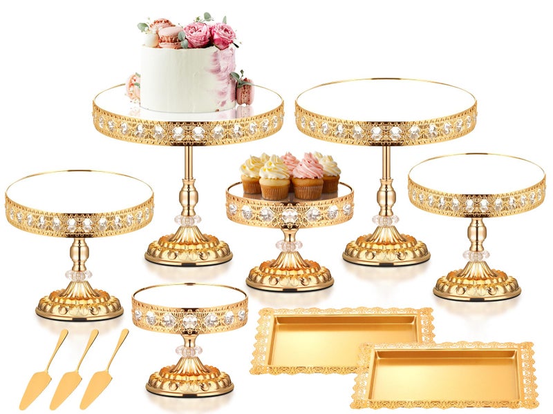 LEIFEOSH 12-Piece Gold Cake Stand Set, Vintage Cake Stand with Crystal Edge and Cupcake Display Tray, Dessert Table Display Set for Wedding Party, Baby Shower, Anniversary Celebration - Image 1