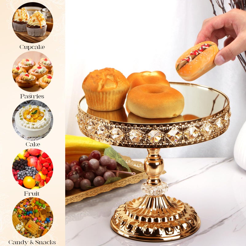 LEIFEOSH 12-Piece Gold Cake Stand Set, Vintage Cake Stand with Crystal Edge and Cupcake Display Tray, Dessert Table Display Set for Wedding Party, Baby Shower, Anniversary Celebration - Image 5