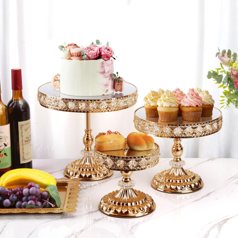 LEIFEOSH 12-Piece Gold Cake Stand Set, Vintage Cake Stand with Crystal Edge and Cupcake Display Tray, Dessert Table Display Set for Wedding Party, Baby Shower, Anniversary Celebration - Image 4