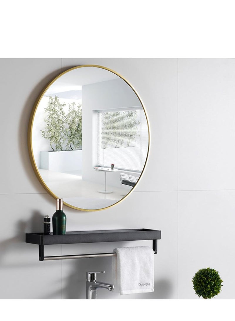 TRASSLE Round Mirror with Shelf, Circle Mirror Metal Frame,Wall Mirror for Bathroom,Bathroom Mirror,Wall-mounted Mirror for Wall Decor,Living Room, Bedroom,Bathroom - Image 1
