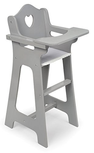 Badger Basket Executive Doll High Chair Wooden Toy Chair with Liftable Tray Fabric Seat Trim and Realistic Design Fits 18 Inch Dolls and More Gray and White - Image 1