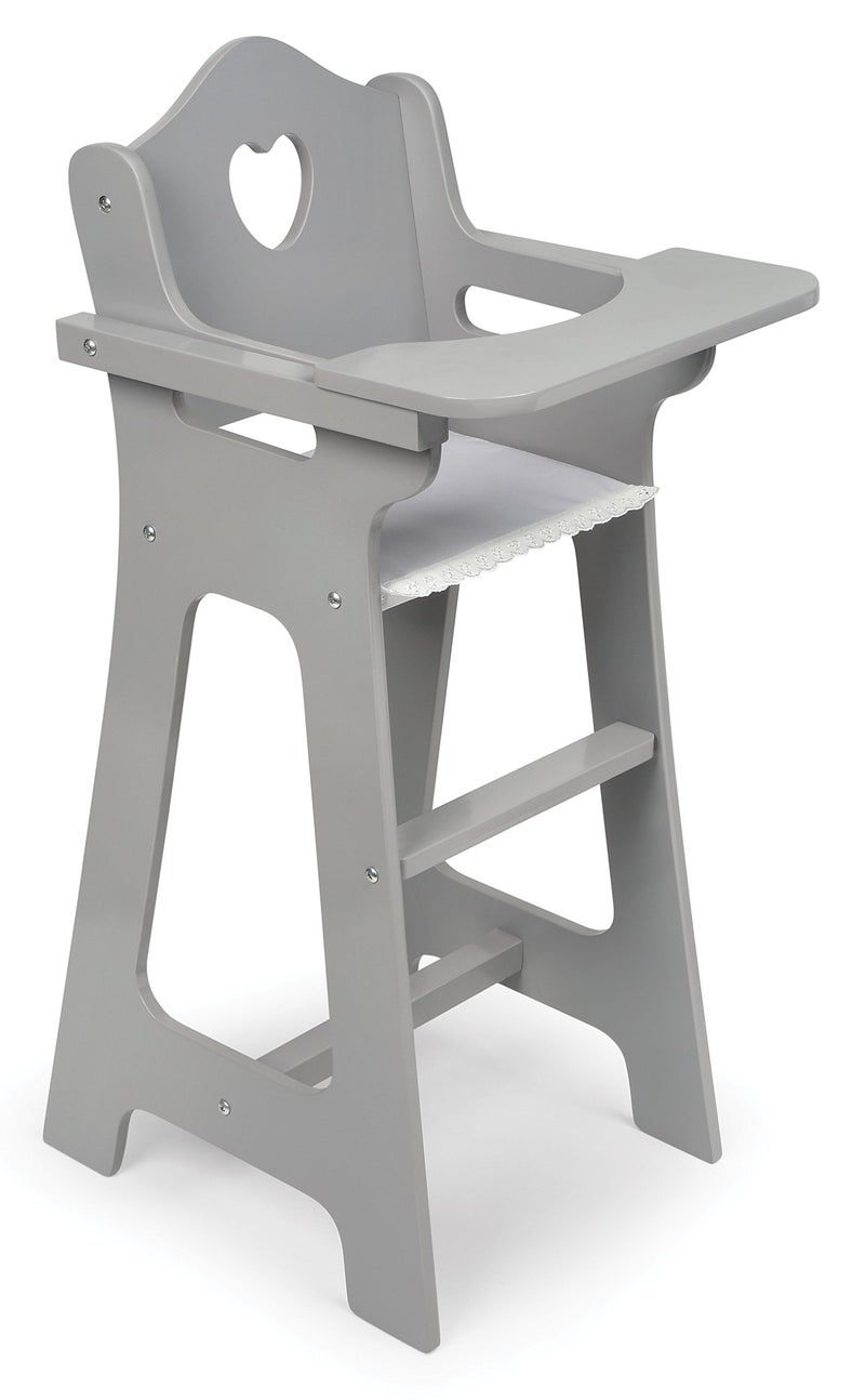 Badger Basket Executive Doll High Chair Wooden Toy Chair with Liftable Tray Fabric Seat Trim and Realistic Design Fits 18 Inch Dolls and More Gray and White - Image 3