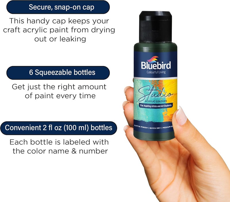 Bluebird  Studio Acrylic Paints, Primary Colors, 6-Pack 3.4 Fl Oz each, Basic Acrylic Paint For Kids, Students & Beginner Artists - Image 3