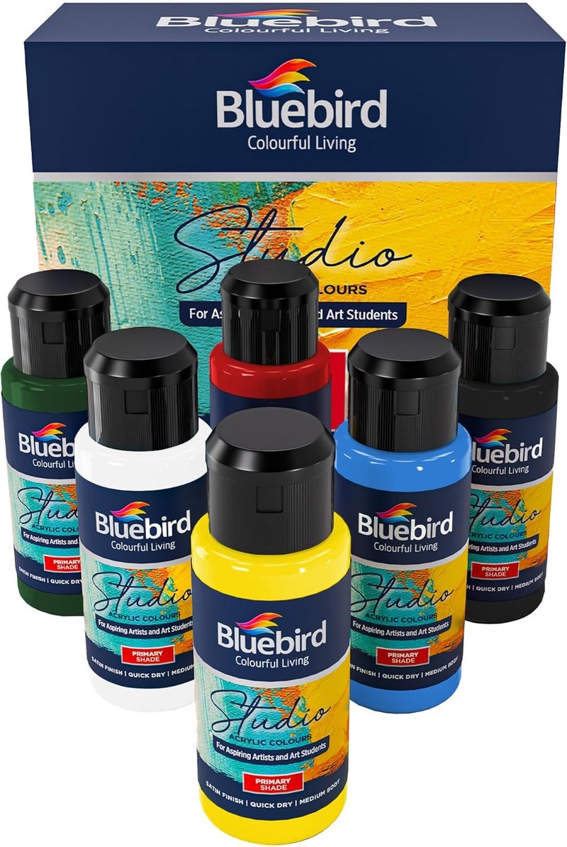 Bluebird  Studio Acrylic Paints, Primary Colors, 6-Pack 3.4 Fl Oz each, Basic Acrylic Paint For Kids, Students & Beginner Artists - Image 1