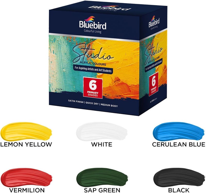 Bluebird  Studio Acrylic Paints, Primary Colors, 6-Pack 3.4 Fl Oz each, Basic Acrylic Paint For Kids, Students & Beginner Artists - Image 2