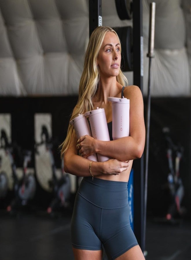 إبريق مائي كوب هيدرو جاج سبورت - كوب من الفولاذ المقاوم للصدأ مع شفاطة، معزول بتفريغ الهواء، سعة 40 أونصة، مانع للتسرب، تصميم مريح، قابل لإعادة الاستخدام، آمن للغسل في غسالة الأطباق، قاعدة مطاطية، متين للاستخدام في الصالات الرياضية أو في الهواء الطلق، لون رملي وردي - Image 5