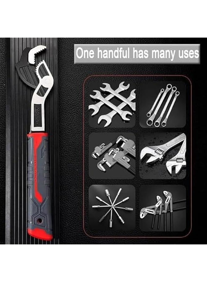 Self Adjusting Wrench, Multifunctional Self Locking Wrench Multitool, Adjustable Pipe Vise Wrench Set for Plumber, Craftsman, Heavy Duty Plumbers Wrench Power Grip for Pipes Use (12 Inches)