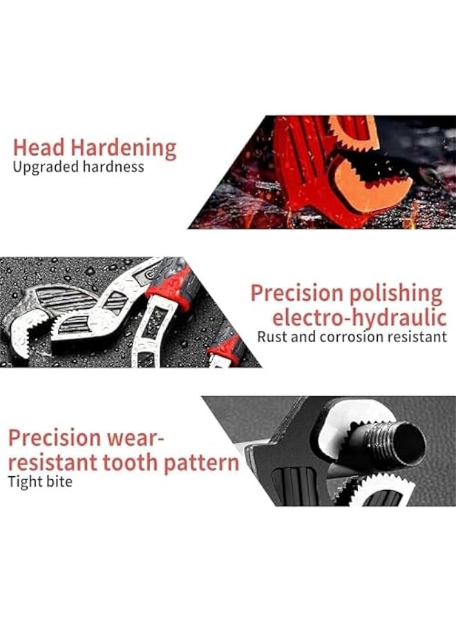 Self Adjusting Wrench, Multifunctional Self Locking Wrench Multitool, Adjustable Pipe Vise Wrench Set for Plumber, Craftsman, Heavy Duty Plumbers Wrench Power Grip for Pipes Use (12 Inches)