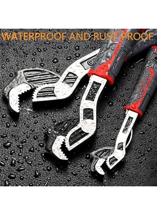 Self Adjusting Wrench, Multifunctional Self Locking Wrench Multitool, Adjustable Pipe Vise Wrench Set for Plumber, Craftsman, Heavy Duty Plumbers Wrench Power Grip for Pipes Use (12 Inches)