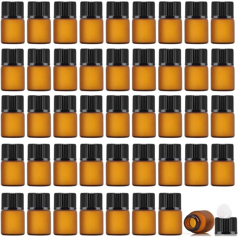 Enslz 2ml (5/8 dram) 50Pcs Mini Amber Glass Essential Oils Sample Bottles Empty Refillable Brown Glass Perfume Bottles (2ml)
