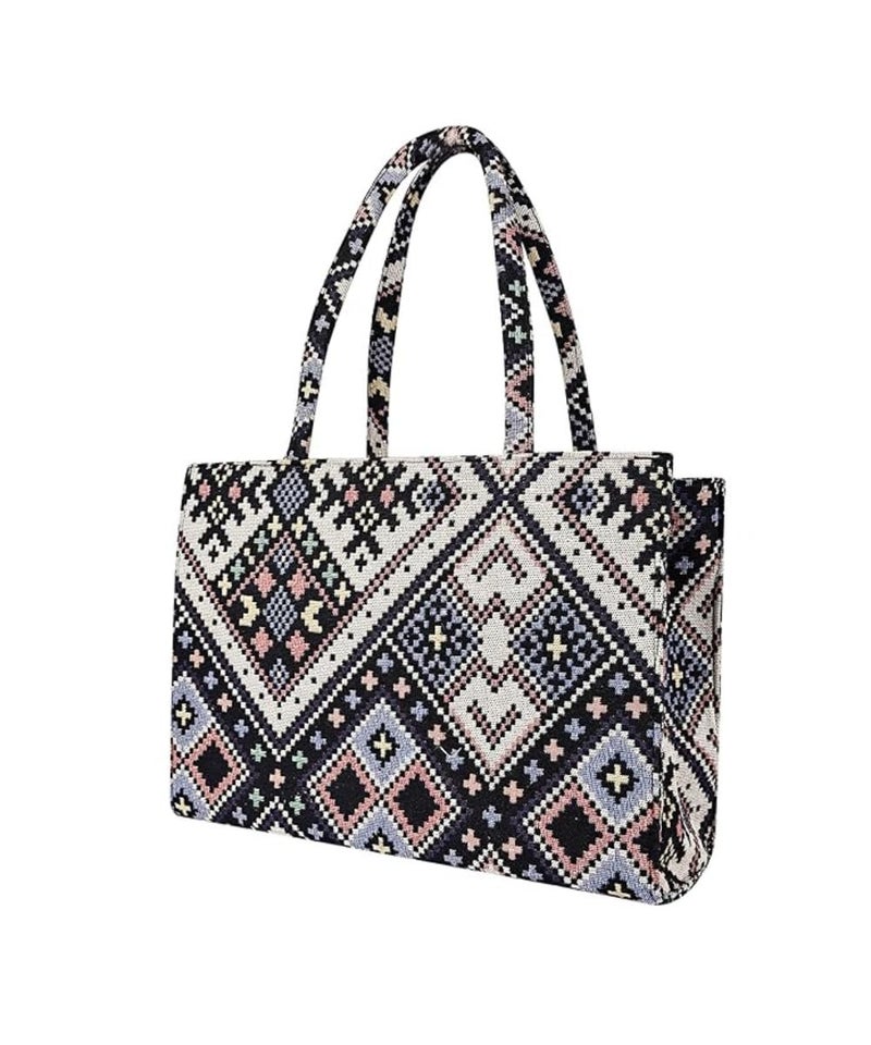 Glowic Totebag | 15 L capacity bag for office, casual and daily use | 1 big compartment and 1 small pocket with zipper clouser | Multicolor cotton fabric bag (Multicolor1) - Image 1