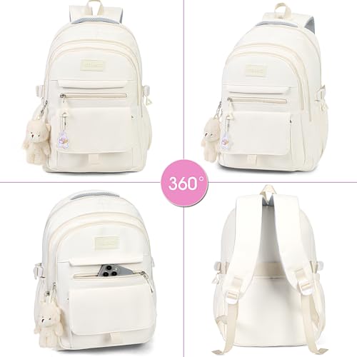 PRLINJSK Girls Backpack for College High Middle School Student, Cute Aesthetic Bookbag for Teens Women with Accessories,Blue - Image 3