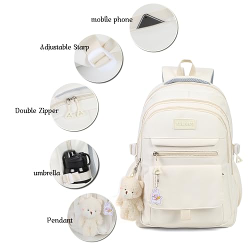 PRLINJSK Girls Backpack for College High Middle School Student, Cute Aesthetic Bookbag for Teens Women with Accessories,Blue - Image 2