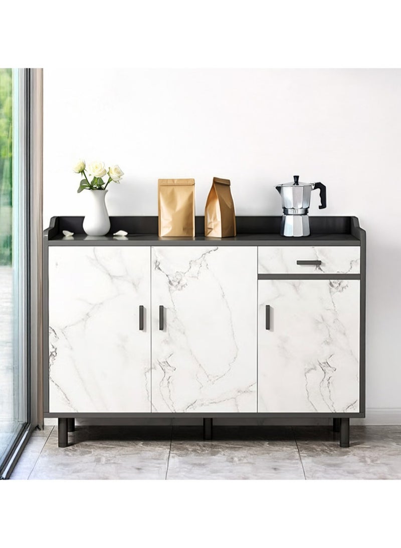 AGD Freestanding Kitchen Cabinet with Kitchen Utensil Storage and Countertop, 100x34x93 cm Marble/Black - Image 1