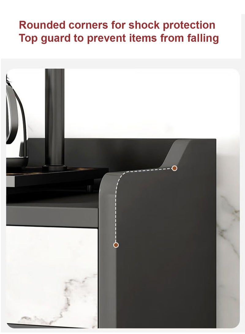 AGD Freestanding Kitchen Cabinet with Kitchen Utensil Storage and Countertop, 100x34x93 cm Marble/Black - Image 3