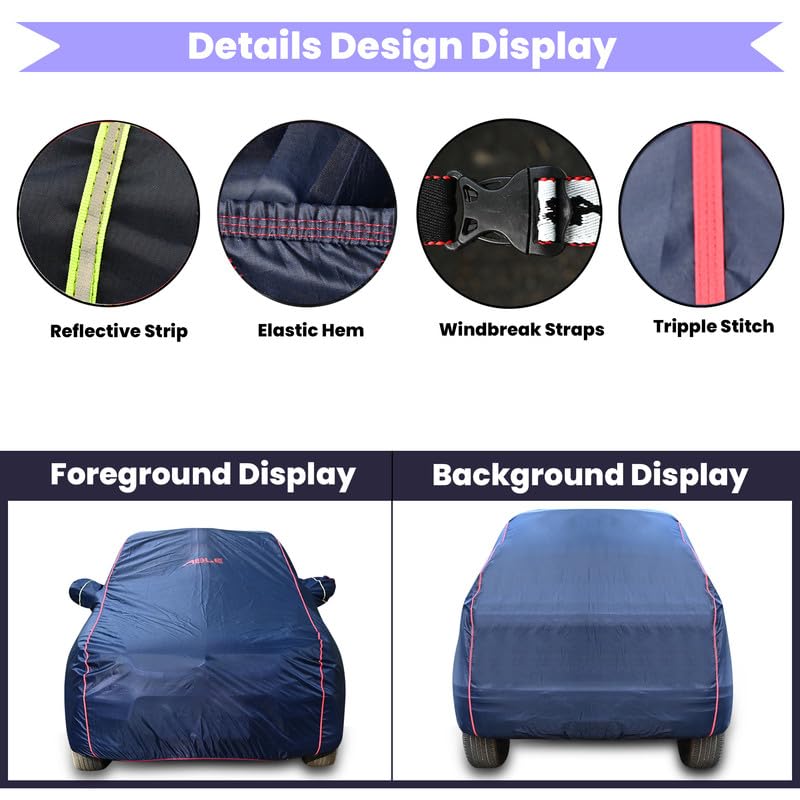 Able Parashuit Blue WR Series Car Body Cover with Mirror Pockets and Driver Door Zipper Compatible for Maruti BALENO Old Type-I (Before 2015 Model) - Image 4