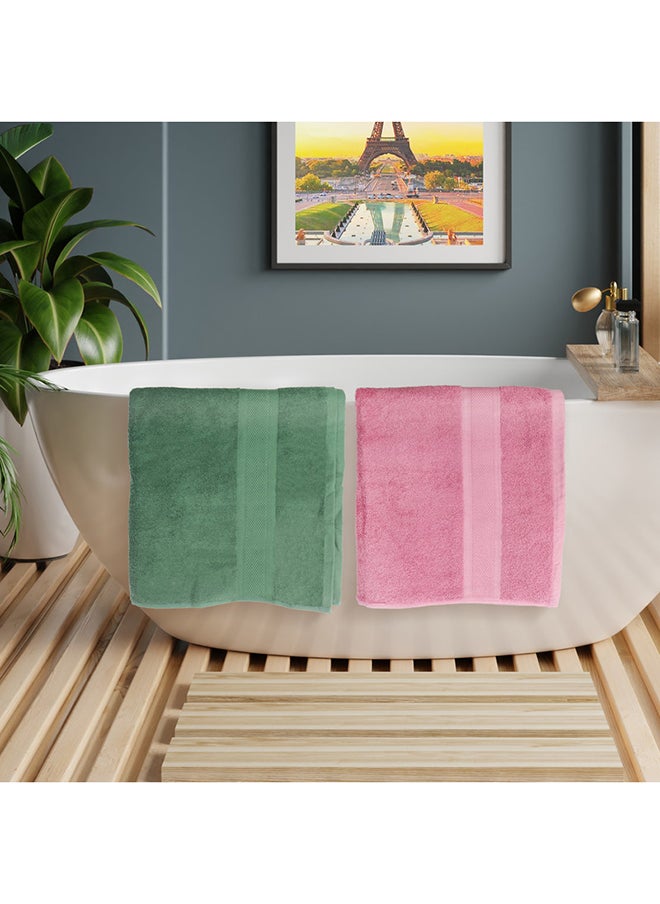 White Rose 4 Piece Bathroom Towel Set NEW GENERATION 450 GSM 100% Cotton Terry 4 Bath Towel 70x140 cm Pink & Green Color Soft Feel Super Absorbent  - Image 3
