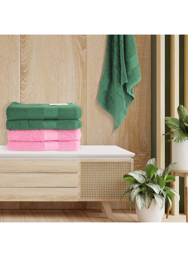 White Rose 4 Piece Bathroom Towel Set NEW GENERATION 450 GSM 100% Cotton Terry 4 Bath Towel 70x140 cm Pink & Green Color Soft Feel Super Absorbent  - Image 4