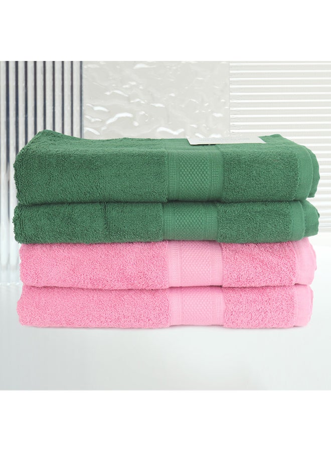 White Rose 4 Piece Bathroom Towel Set NEW GENERATION 450 GSM 100% Cotton Terry 4 Bath Towel 70x140 cm Pink & Green Color Soft Feel Super Absorbent  - Image 2