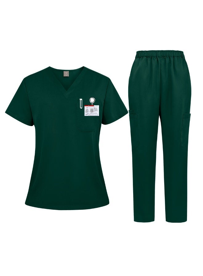 NIBEMINENT Scrub Uniform Suit Short Sleeve V-neck Hospital Tops+Pant Set Nursing Uniform Women Multicolor Pet Doctor Scrub Medical Workwear - Image 1