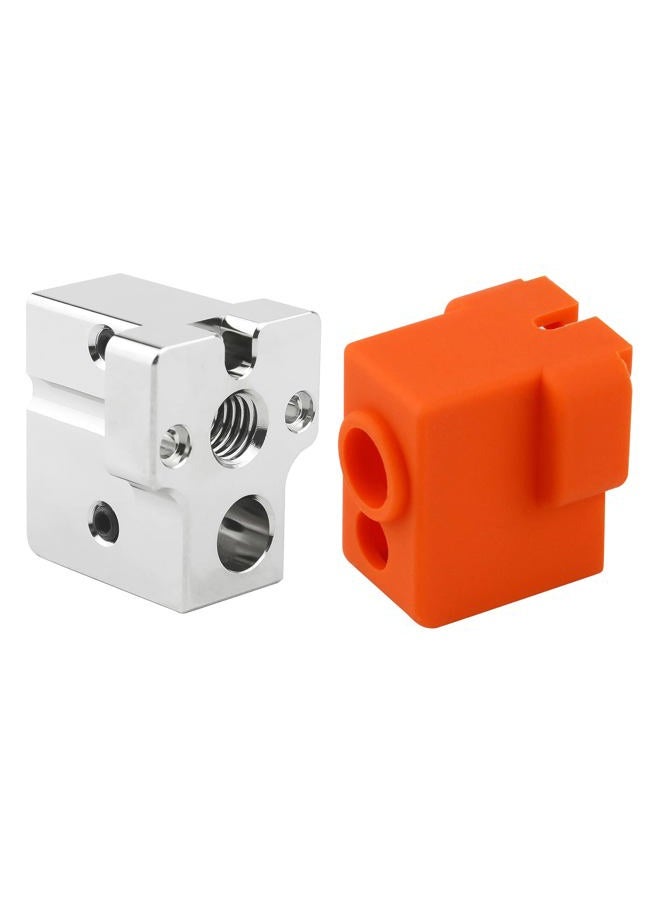 POLISI3D 3D Printer Aluminum Heater Block with Silicone Sock Replacement for High Flow Ender 3 Red Lizard k1 V5 Volcano Hotend (Heat Block) - Image 1