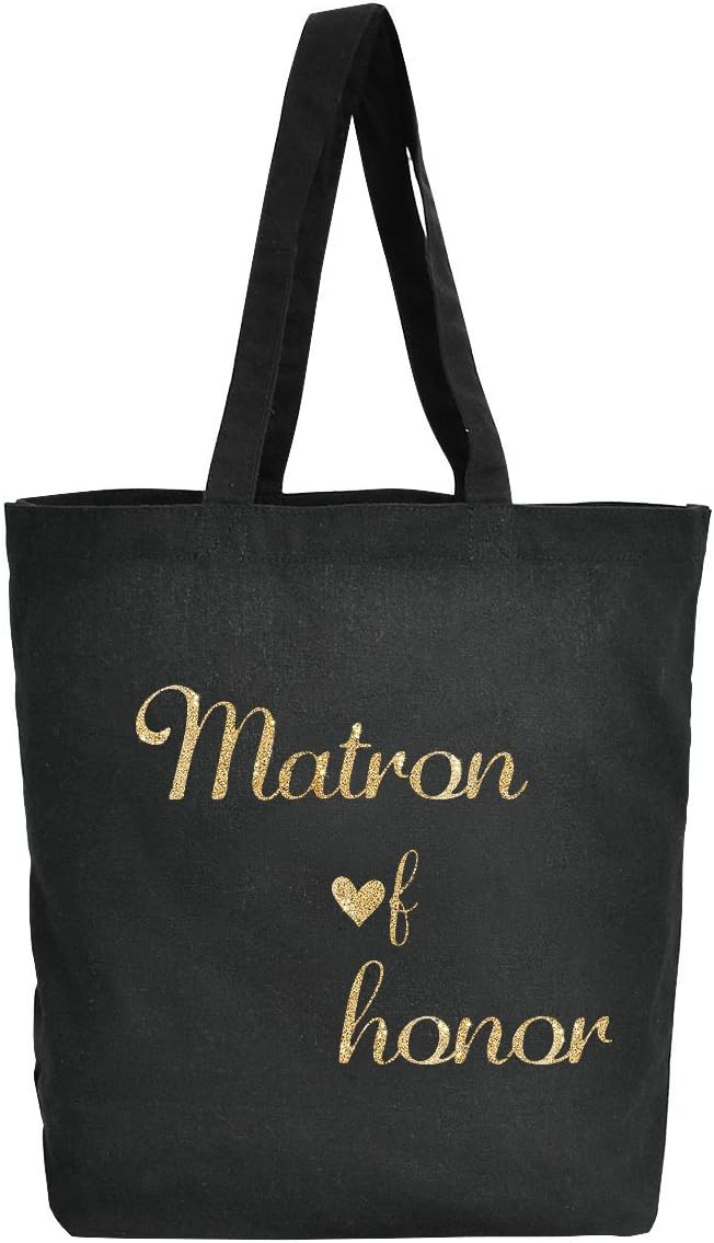 ELEGANTPARK Matron of Honor Tote Bag for Wedding Gifts Black 100 Cotton with Gold Script - Image 5