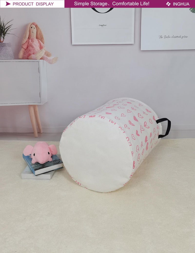 INGHUA Laundry Hamper Large Canvas Fabric Lightweight Storage Basket/Toy Organizer/Dirty Clothes Collapsible Waterproof for College Dorms, Boys and Girls Bedroom,Bathroom(Pink hearts) - Image 4