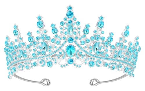 Papoopy Tiara Crown for Women, Headband Hair Accessories for Birthday Wedding Party Costume (D-Blue) - Image 1