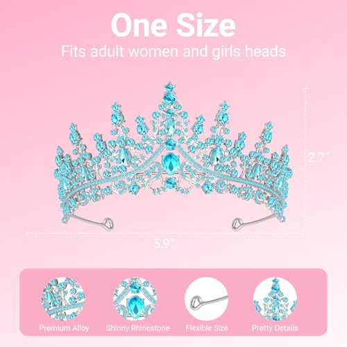 Papoopy Tiara Crown for Women, Headband Hair Accessories for Birthday Wedding Party Costume (D-Blue) - Image 2