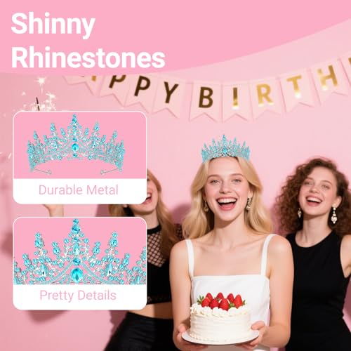 Papoopy Tiara Crown for Women, Headband Hair Accessories for Birthday Wedding Party Costume (D-Blue) - Image 5