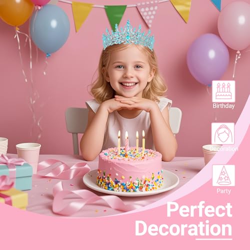 Papoopy Tiara Crown for Women, Headband Hair Accessories for Birthday Wedding Party Costume (D-Blue) - Image 4
