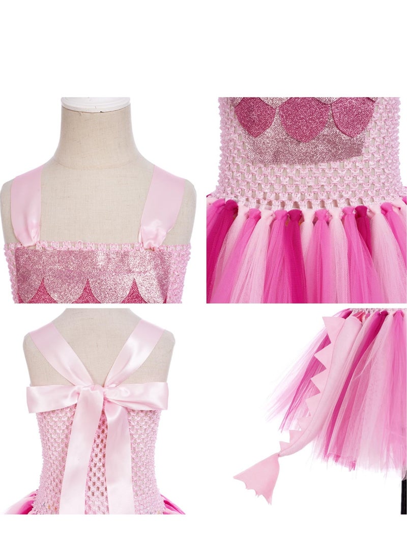 Animal Cosplay Dress, Pink Dinosaur Headband, Wings, Tail, Dress, Suitable for Kid Performance Cosplay