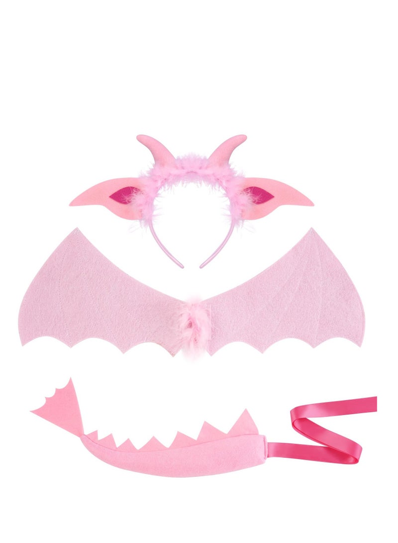 Animal Cosplay Dress, Pink Dinosaur Headband, Wings, Tail, Dress, Suitable for Kid Performance Cosplay