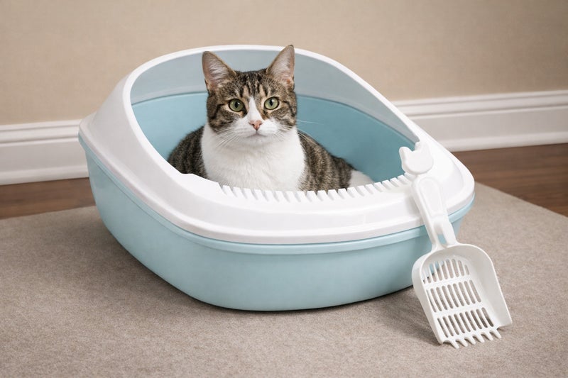 vsell24 Light Blue Cat Litter Box with Scoop – Deep Easy-Clean Tray–56×42×26.5 cm - Image 3