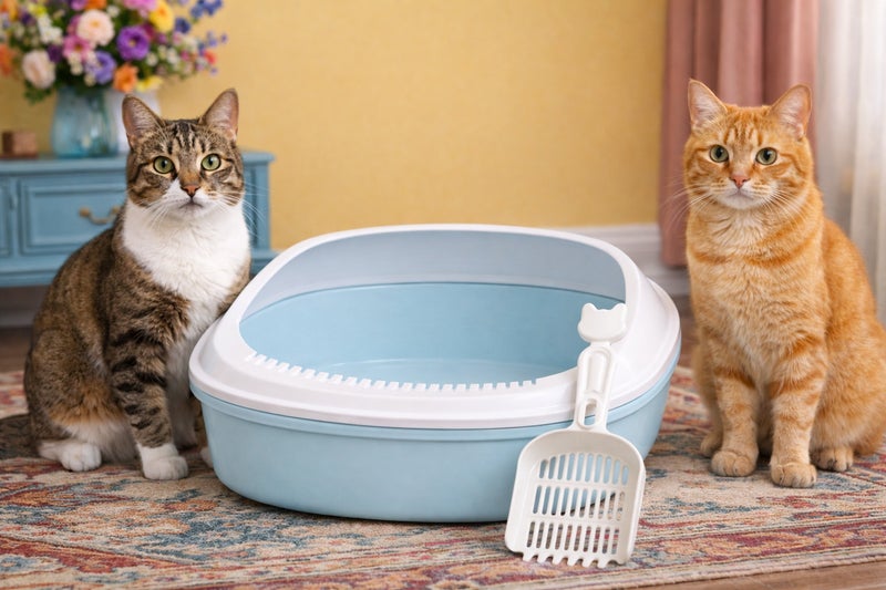 vsell24 Light Blue Cat Litter Box with Scoop – Deep Easy-Clean Tray–56×42×26.5 cm - Image 5