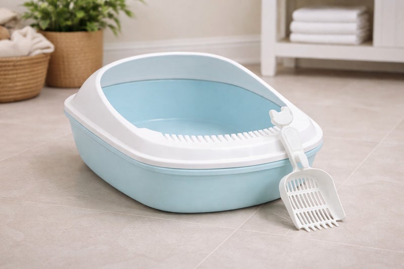 vsell24 Light Blue Cat Litter Box with Scoop – Deep Easy-Clean Tray–56×42×26.5 cm - Image 4