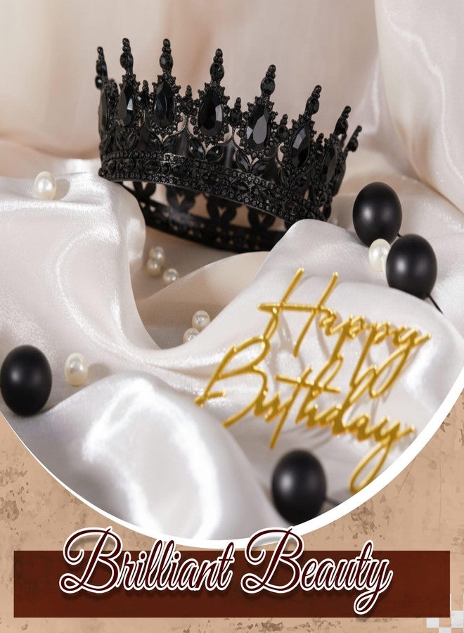 Otuuz 8 Pcs Black Queen Crown Birthday Cake Topper for Women Rhinestone Crystal Tiara Wedding Happy Birthday Cake Decoration Foam Balls Decor for Queen Princess Party Photo Props - Image 3
