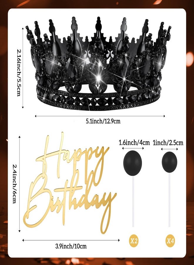 Otuuz 8 Pcs Black Queen Crown Birthday Cake Topper for Women Rhinestone Crystal Tiara Wedding Happy Birthday Cake Decoration Foam Balls Decor for Queen Princess Party Photo Props - Image 2