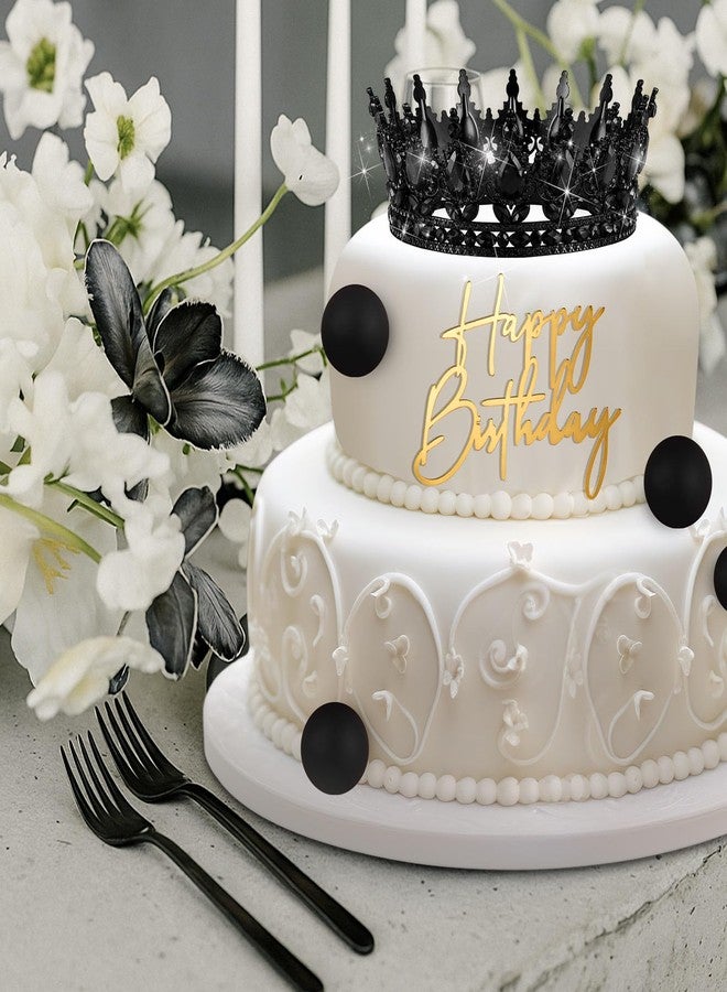 Otuuz 8 Pcs Black Queen Crown Birthday Cake Topper for Women Rhinestone Crystal Tiara Wedding Happy Birthday Cake Decoration Foam Balls Decor for Queen Princess Party Photo Props - Image 5