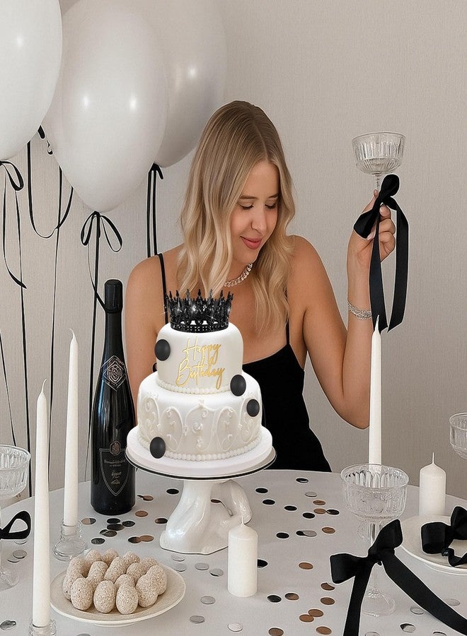 Otuuz 8 Pcs Black Queen Crown Birthday Cake Topper for Women Rhinestone Crystal Tiara Wedding Happy Birthday Cake Decoration Foam Balls Decor for Queen Princess Party Photo Props - Image 4