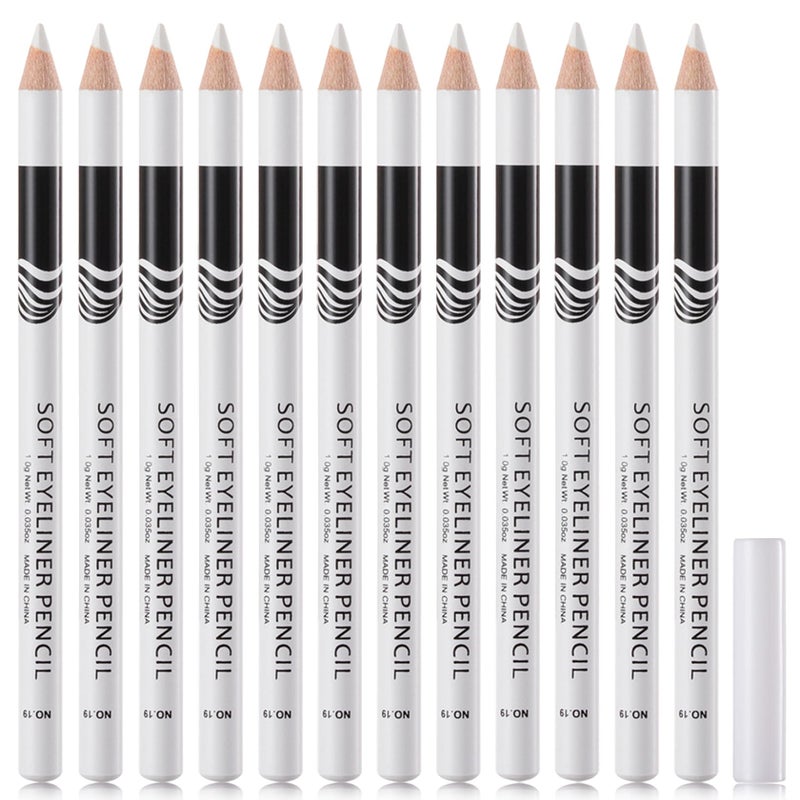 WENJLYJ 12 PCS White Eyeliner PencilsProfessional Long Lasting Waterproof Makeup PencilsHighly Pigmented Inner Corner Eye Highlighter Eyeliner Pencil White Eye Liner Pen Sets for Women