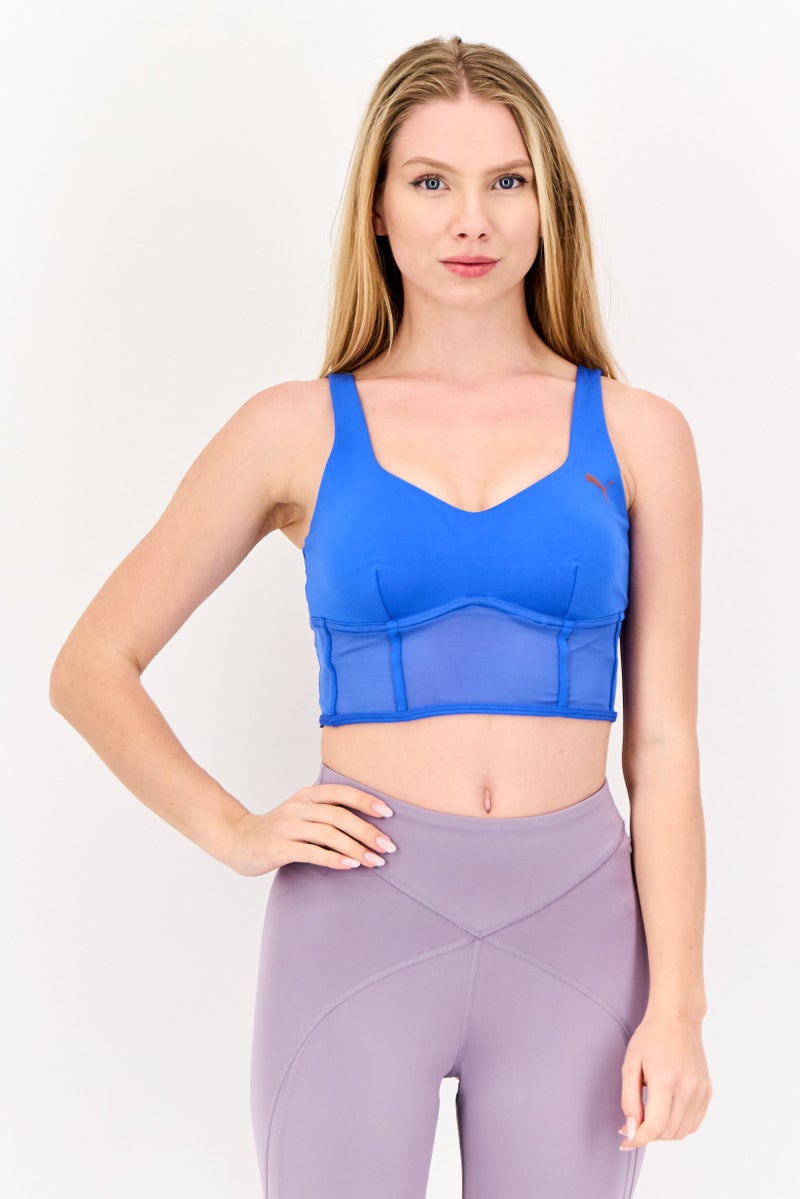 PUMA Puma x Pamela Reif Women Brand Logo Padded Sports Bra, Blue - Image 1