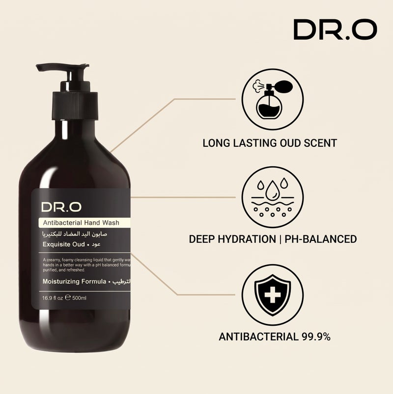 DR.O Premium Antibacterial Hand Wash | EXQUISITE OUD | 500ml | Liquid Soap Enriched With Natural Moisturizers  | pH-Balanced Hydrating Formula Cleanses & Softens Skin | French Formulation & UAE Made - Image 5
