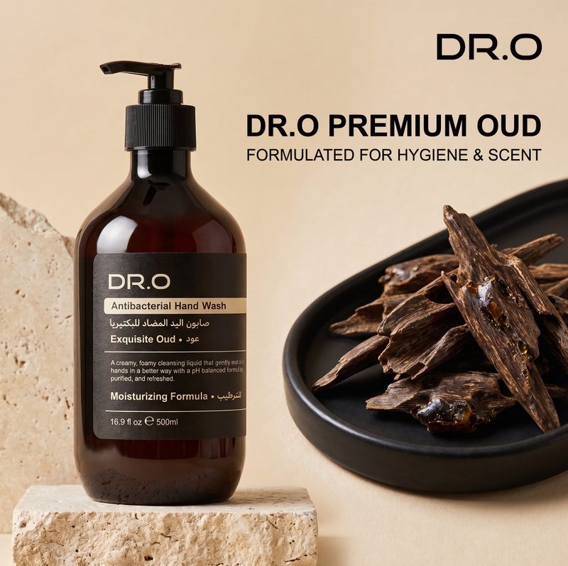 DR.O Premium Antibacterial Hand Wash | EXQUISITE OUD | 500ml | Liquid Soap Enriched With Natural Moisturizers  | pH-Balanced Hydrating Formula Cleanses & Softens Skin | French Formulation & UAE Made - Image 3