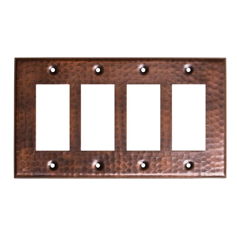 Monarch Abode Rocker Light Switch Cover Plate 4Gang Pure Copper Decorator Wall Plates Hand Hammered Decorative Outlet Covers Wall Plates for Receptacle GFCI Electric Outlet Cover Pack of 1