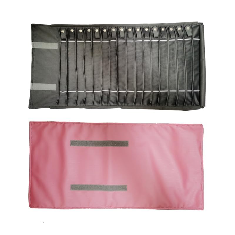 SCIKHEFT Portable Jewelry Roll Untangled Secure Necklace Travel Storage Bag Displays Holder 16 Chain (Pink PU and gray velvet) - Image 3