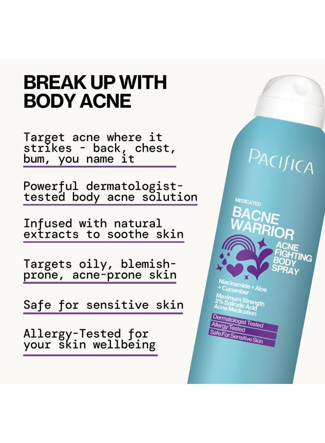 Pacifica Bacne Acne Cleanser Spray - Bacne Warrior - Body Spray for Acne Treatment - w/ 2% Salicylic Acid Niacinamide & Aloe - for Body, Chest & Back Acne for Teens & Adults Vegan Dermatologist Tested - Image 5