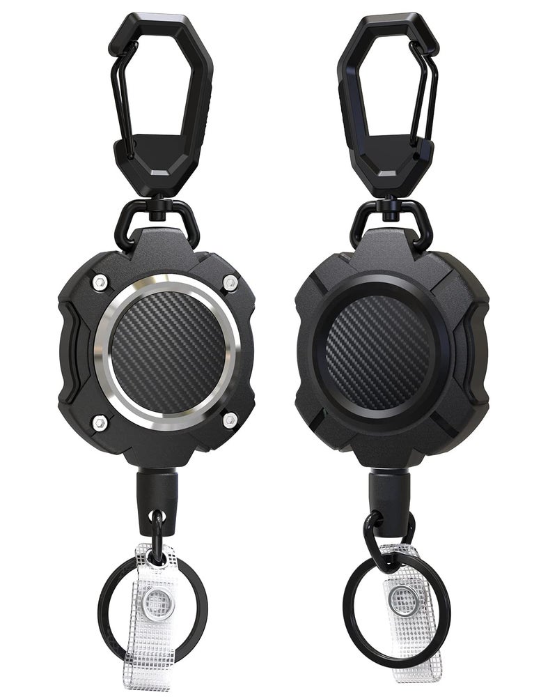 LIUGX 2 Pack Retractable Keychain, Heavy Duty Carabiner Key Chains, 10,000+ Rebound, Impact Resistance ID Badge Reels with 31.5â€ Wire Rope and Key Ring, Up to 8oz, Aluminum Ring, Carbon Fiber-Texture - Image 1