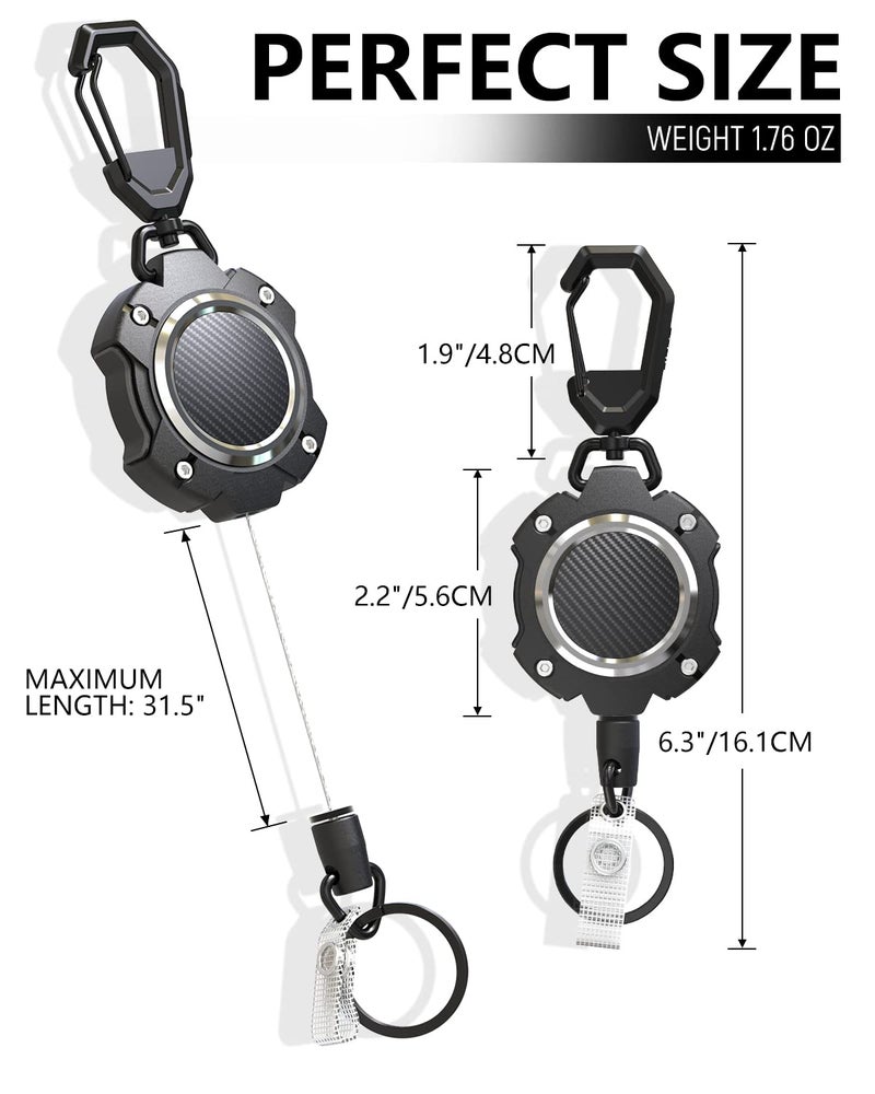 LIUGX 2 Pack Retractable Keychain, Heavy Duty Carabiner Key Chains, 10,000+ Rebound, Impact Resistance ID Badge Reels with 31.5â€ Wire Rope and Key Ring, Up to 8oz, Aluminum Ring, Carbon Fiber-Texture - Image 5