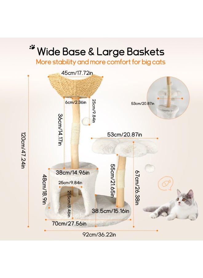 WISFOR - Solid Wood Cat Tree Tower for Indoor Cats, Multi-Level Wooden Cat Furniture with Sisal Scratching Posts, Plush Perches, Cozy Hideaway, and Easy Assembly - Image 1